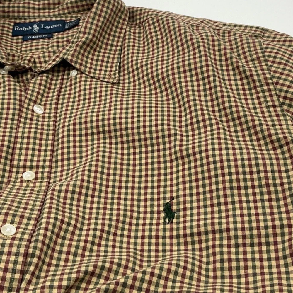 Ralph Lauren‎ Mens 2XLT Tall Classic Fit Gingham Check Button Down Shirt Brown